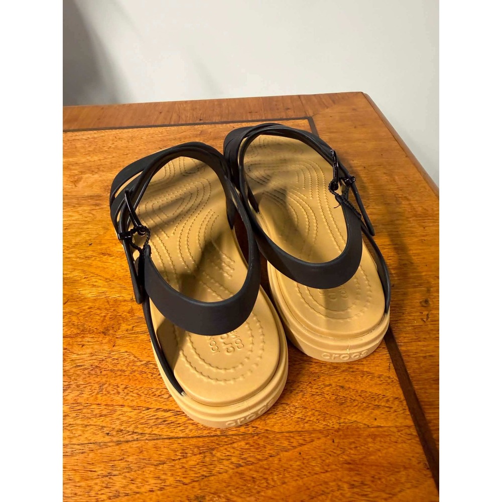 Crocs Tulum Strappy Sandal Black Tan Womens Size 8 Flat Buckle 206107-060 - Picture 5 of 7
